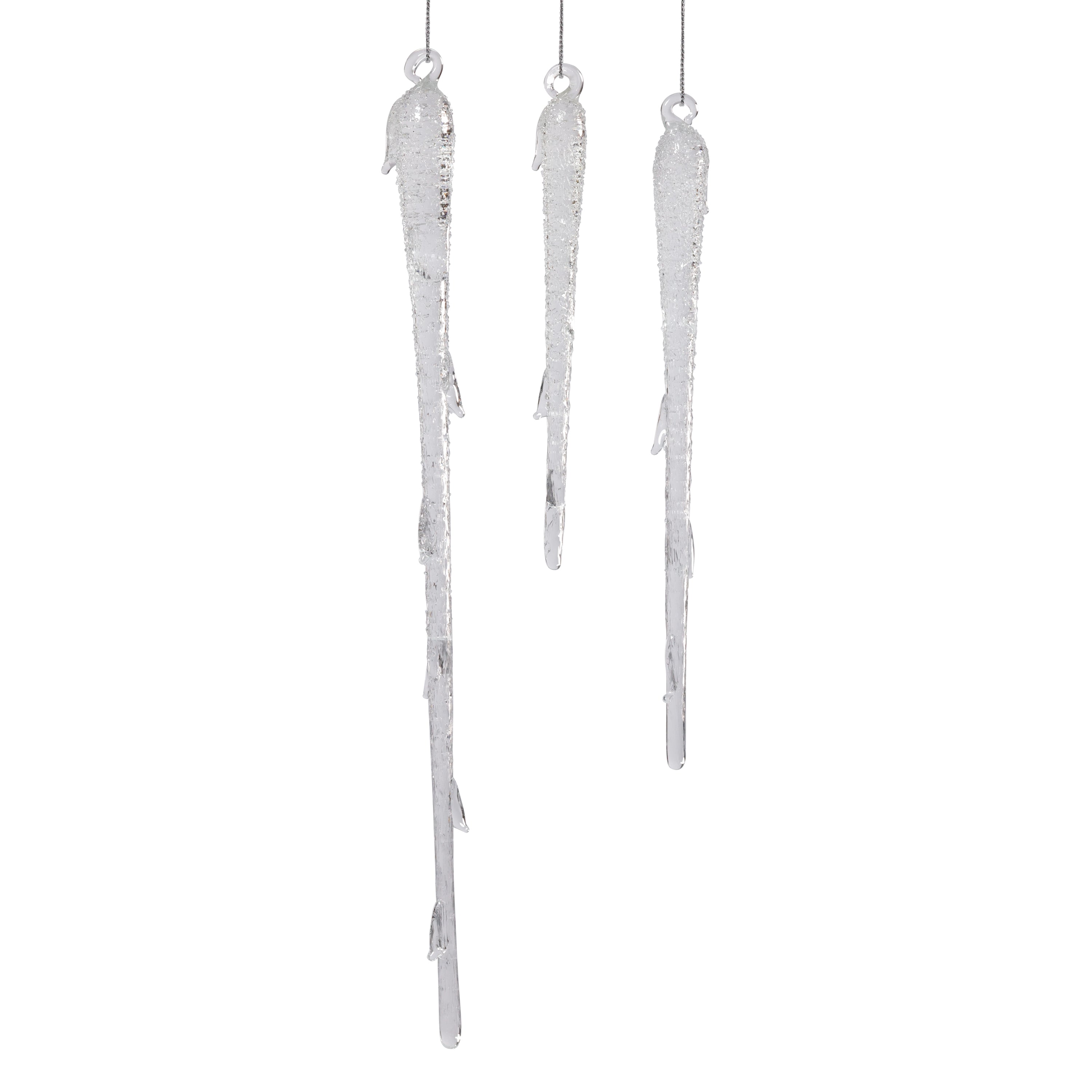 Clear Glass Icicle Ornaments, 12 Hanging Pieces (4 Sets of 3) by The Favorites