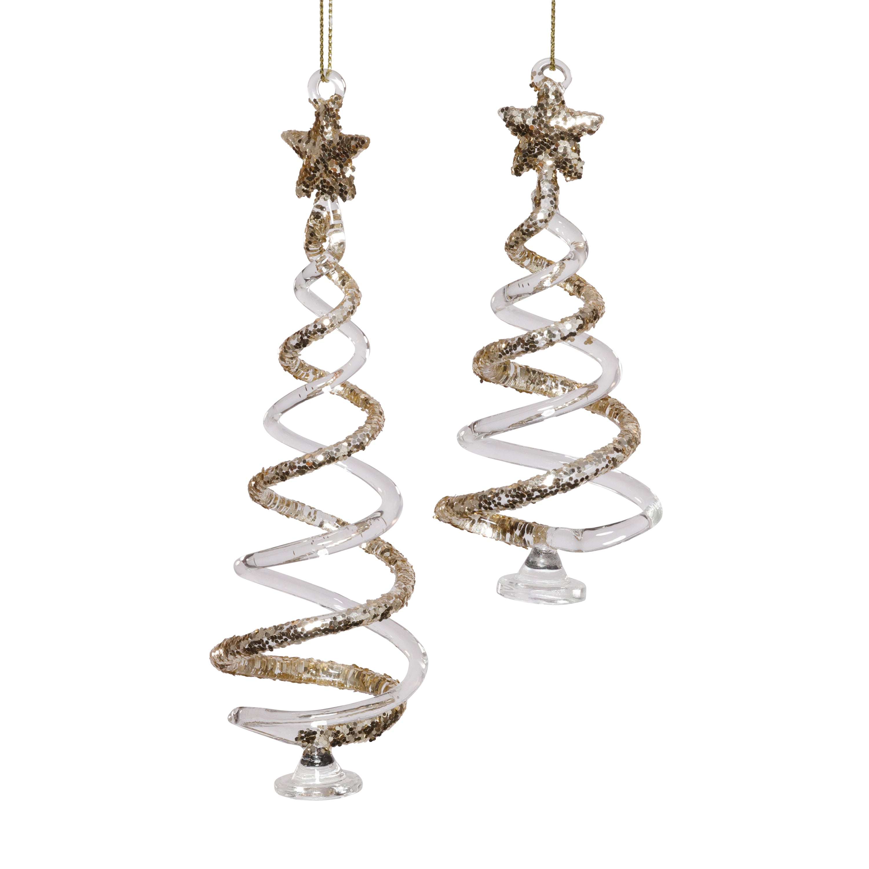 Clear Twisted Glass Tree Ornaments with Gold Glitter, 12 Hanging Pieces (6 Sets of 2) by The Favorites