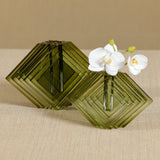Crystal Glass Vase with Stacked Concentric Diamond Motif
