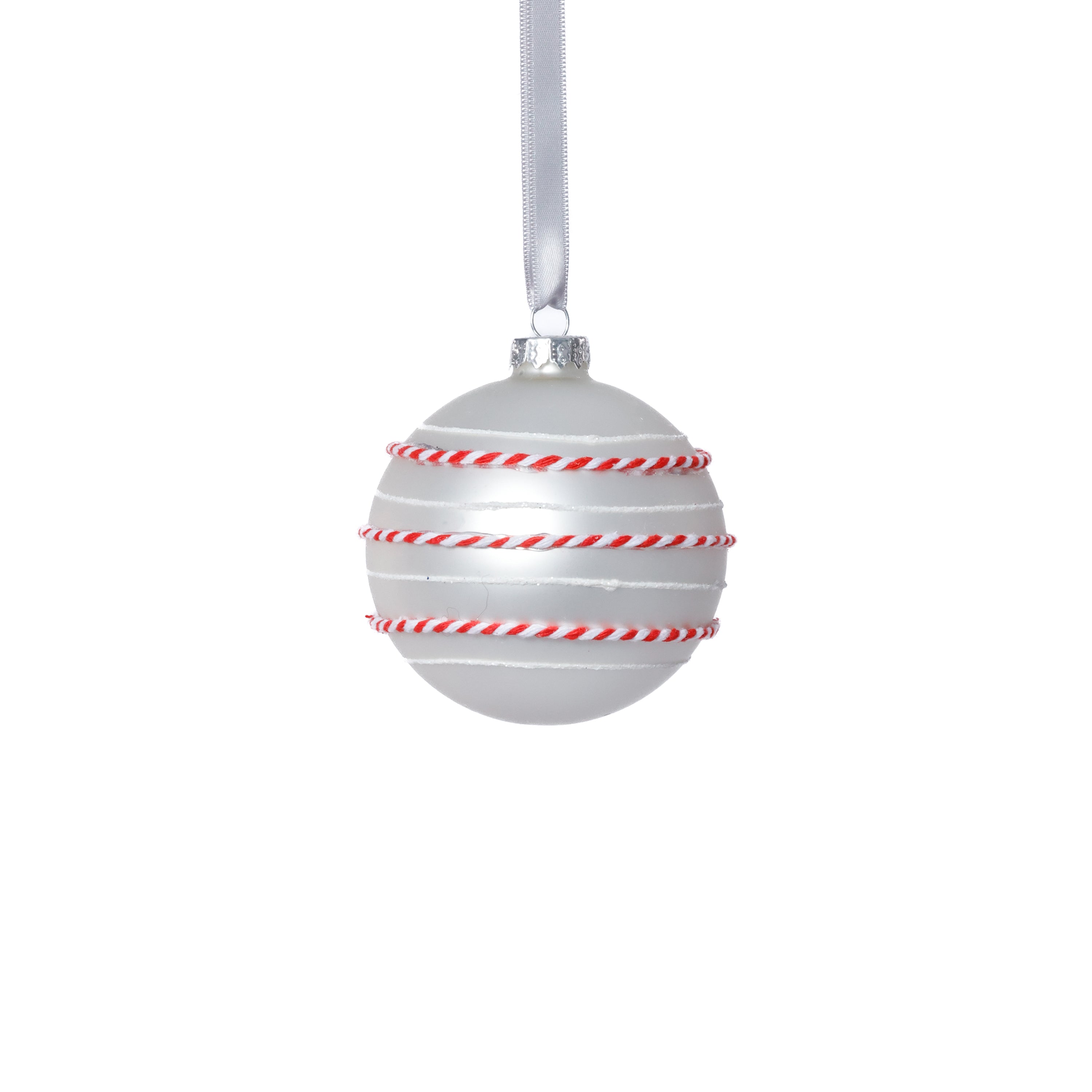 Matte Glass Ball Ornaments with White & Red Rope, Set of 6 by The Favorites