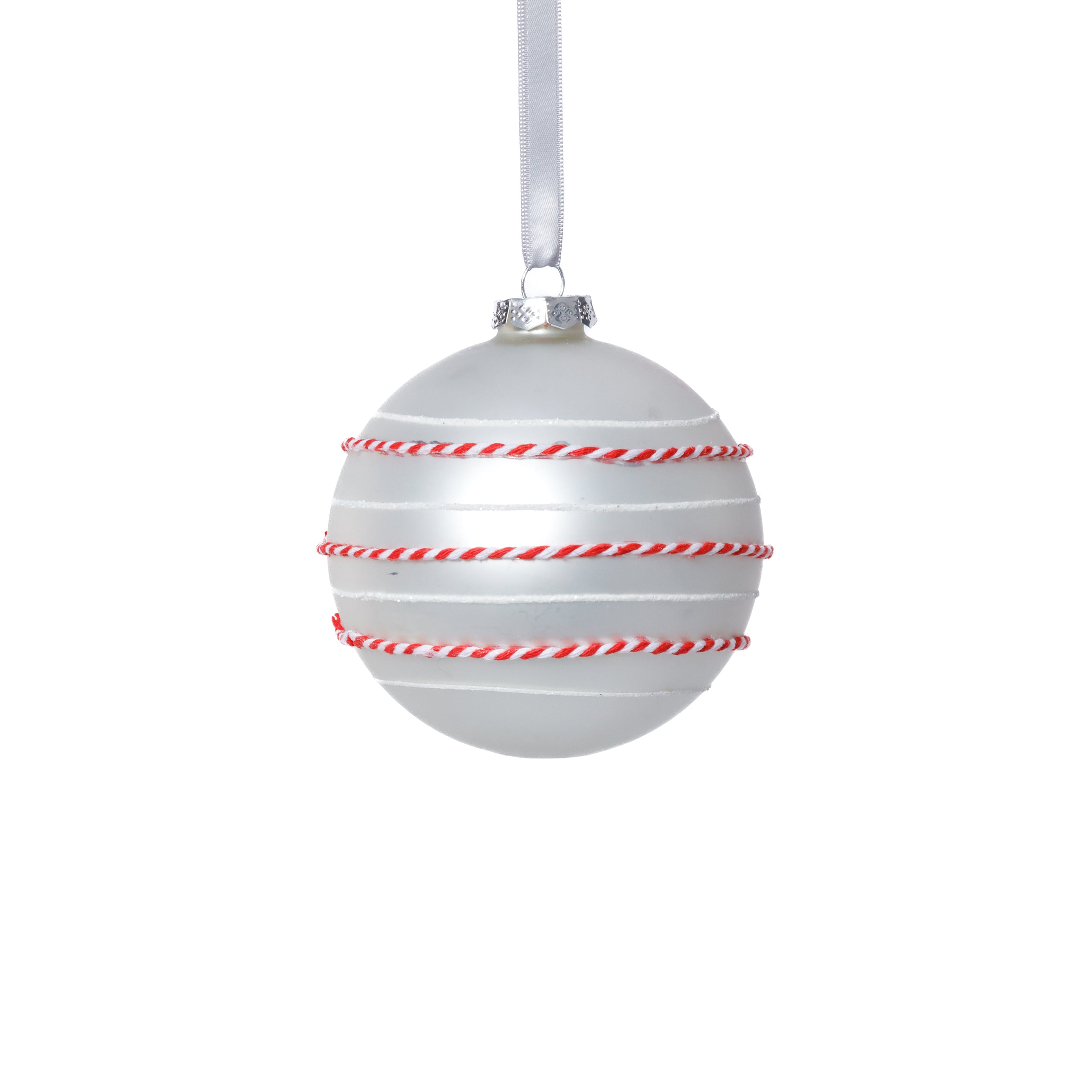 Matte Glass Ball Ornaments with White & Red Rope, Set of 6 by The Favorites
