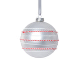 4-Piece Set Matte 4.75" Glass Ball Ornaments with White & Red Rope by The Favorites
