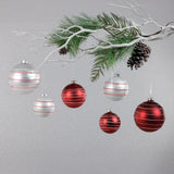 4-Piece Set Matte 4.75" Glass Ball Ornaments with White & Red Rope