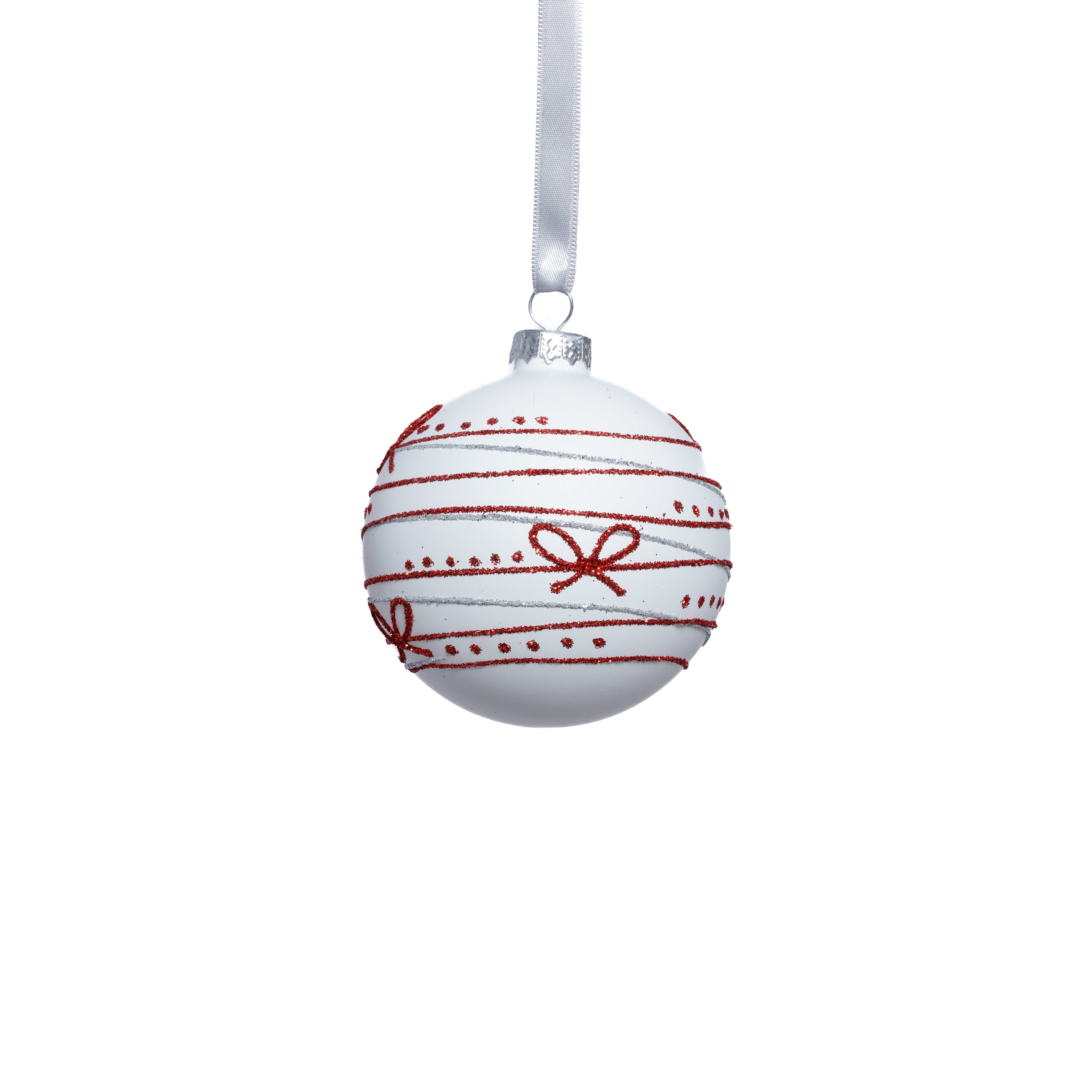 Matte Glass Holiday Ball Ornaments with Red Ribbon Design, Set of 6 by The Favorites