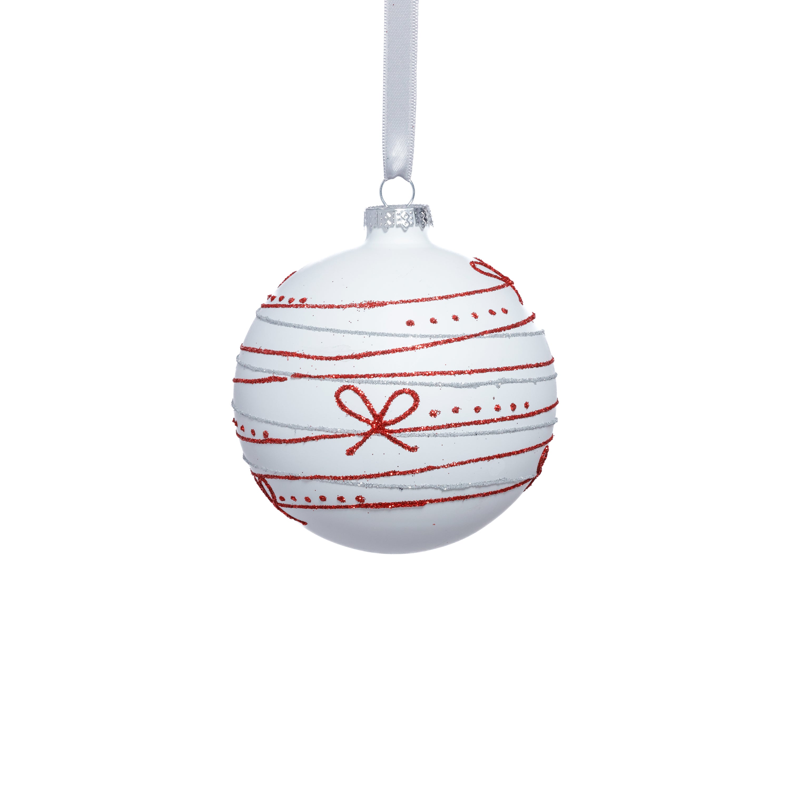 Matte Glass Holiday Ball Ornaments with Red Ribbon Design, Set of 6 by The Favorites