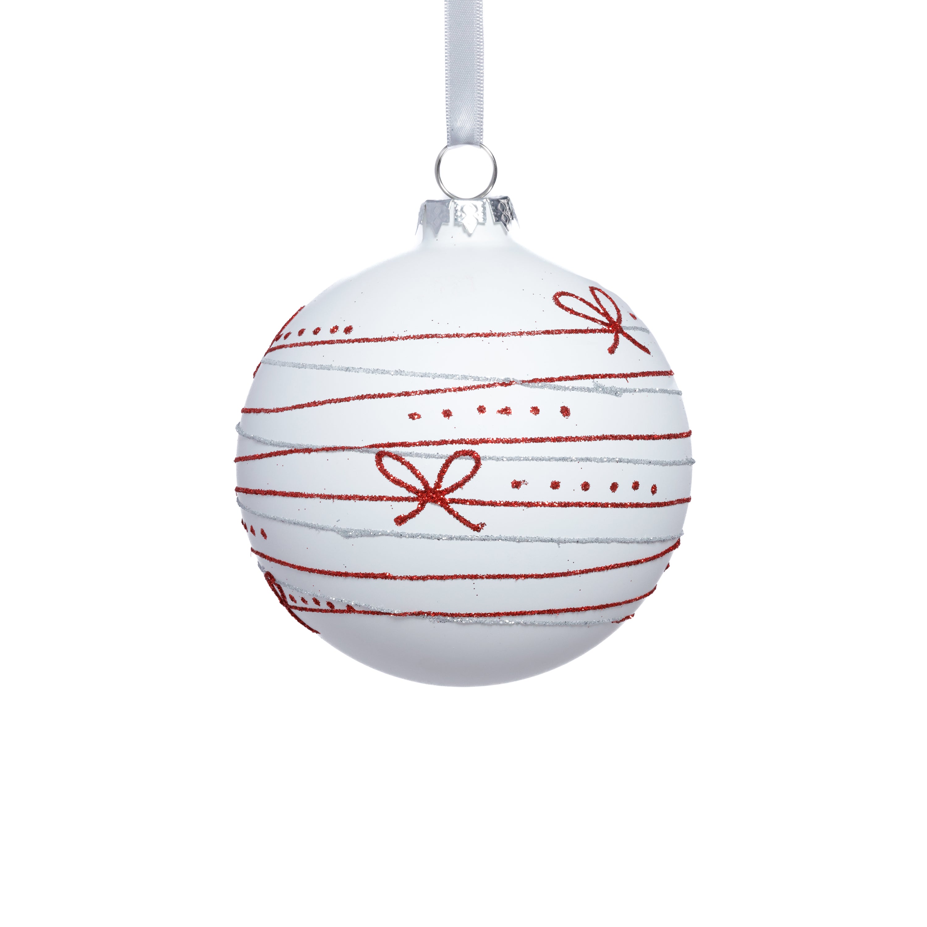 4-Piece Set Matte 4.75" Glass Christmas Ball Ornaments with Red Ribbon Design by The Favorites