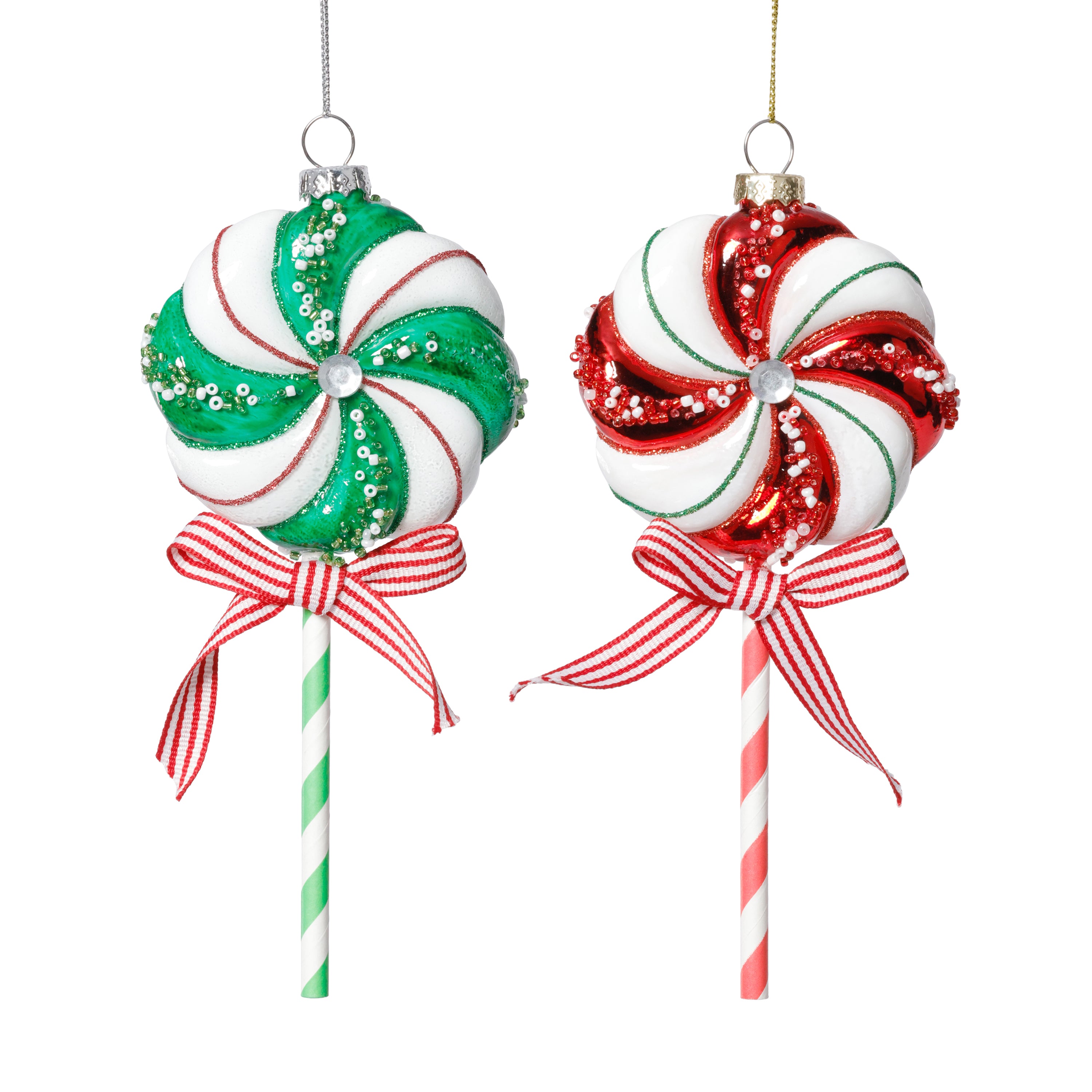 Glass Lollipop Christmas Ornaments, 6 Hanging Pieces (3 Sets of 2) by The Favorites