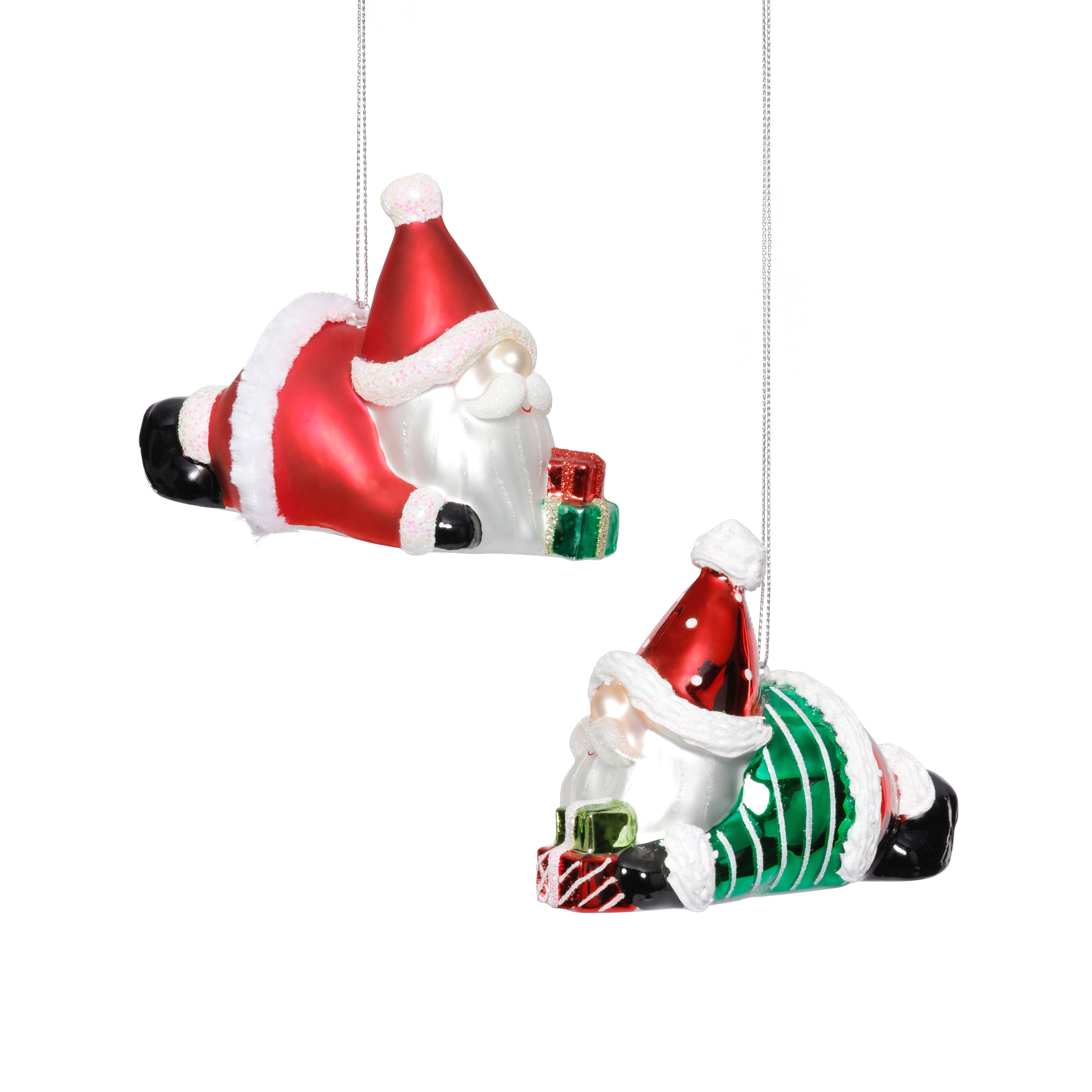 Glass Santa Laying Down Christmas Ornaments, 6 Hanging Pieces (3 Sets of 2) by The Favorites