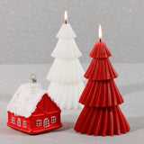 Glass Red House with White Roof Ornament, (Set of 12)