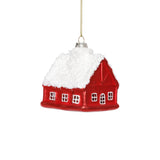 Glass Red House with White Roof Ornament, (Set of 12)