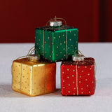 Glass Gift Box Holiday Ornaments, 12 Hanging Pieces (4 Sets of 3)