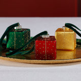 Glass Gift Box Holiday Ornaments, 12 Hanging Pieces (4 Sets of 3)