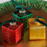 Glass Gift Box Holiday Ornaments, 12 Hanging Pieces (4 Sets of 3)