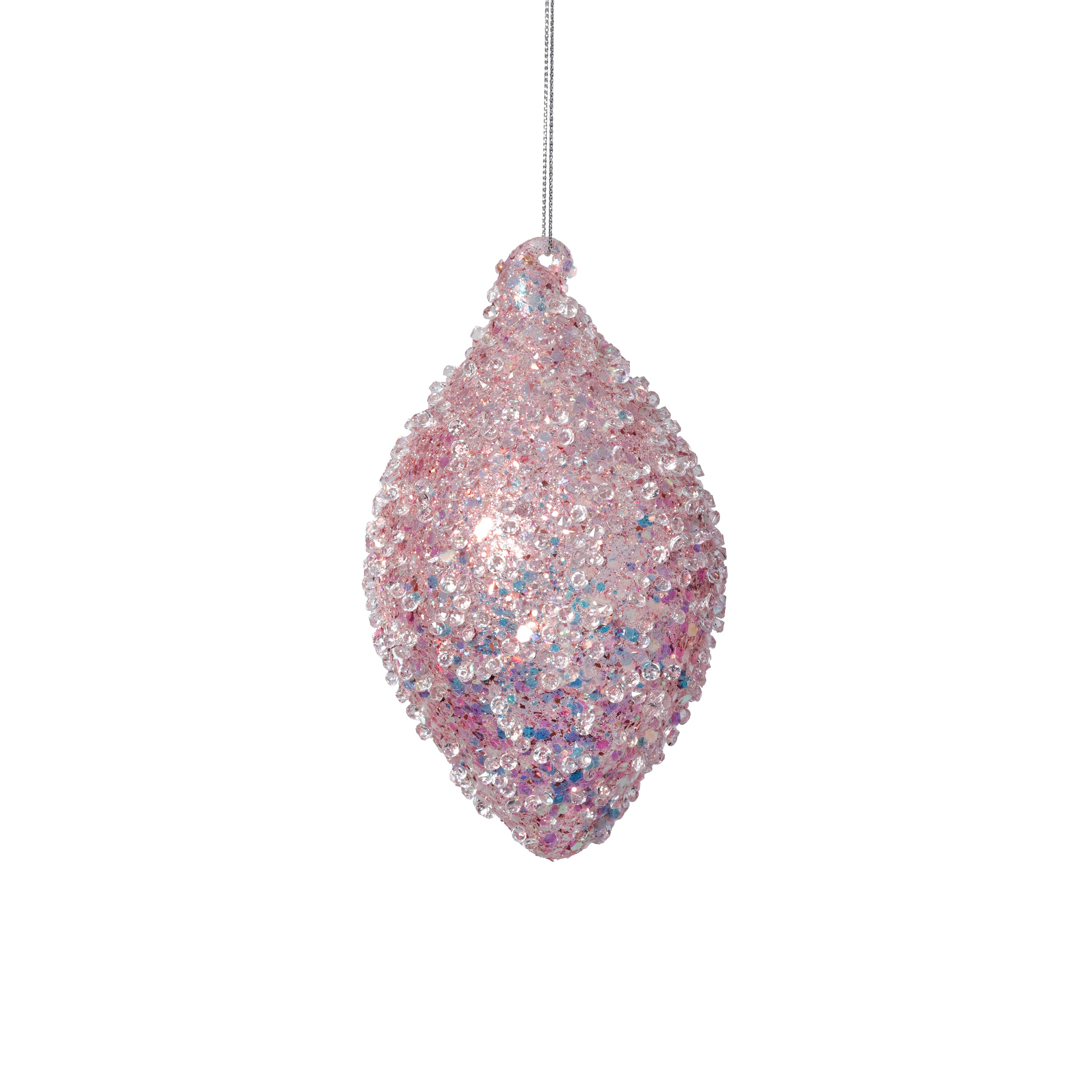 Beaded Pink Tear Drop Glass Holiday Hanging Ornaments, Set of 12 by The Favorites