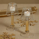 Isola Glass Tealight Lamp Candle Holder, Clear and Gold
