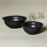 Montecito Ruffled Rim Black Ceramic Bowl, Small