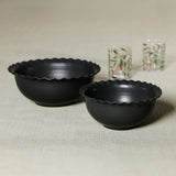 Montecito Ruffled Rim Black Ceramic Bowl, Large