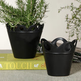 Petal Rim Black Ceramic Flower Pot, Small