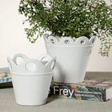 Petal Rim White Ceramic Flower Pot, Small