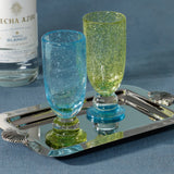 Antibes Bubble Mimosa & Bellini Stemware Glasses, Set of 4 - Green with Blue Base
