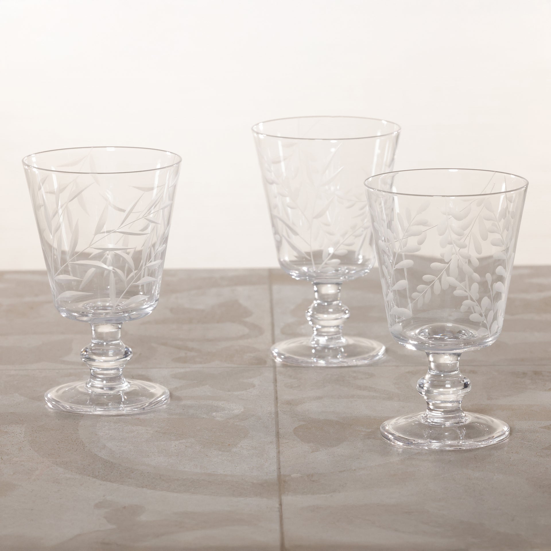 Etched All Purpose Goblets - Set of 3 Assorted Glasses