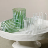 Marina White Stripe Glass Tumblers in Green (Set of 6)