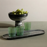 Marina White Stripe Glass Tumblers in Green (Set of 6)