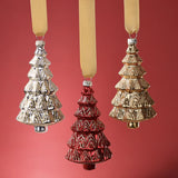 Glass Trees - 3 Assorted Pieces - Red, Silver & Gold - Set of 3