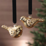 Small Bird Glass Ornament - 2 Assorted Pieces - Gold - Set of 12