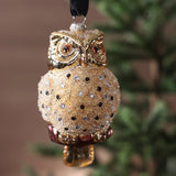 Golden Owl Glass Ornament - Set of 12