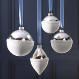 Silver and White Teardrop Glass Ornament - Set of 12