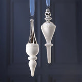Silver and White Finial Glass Ornament - 2 Assorted Pieces - Set of 12