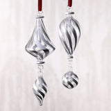 Silver Trimmed Artisan Blown Glass Ornament - 2 Assorted Pieces - Set of 12