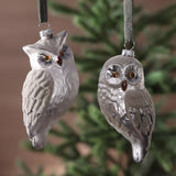 Silver and Gray Owl Glass Ornament - 2 Assorted Pieces - Set of 12