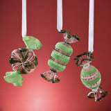 Wrapped Candy Glass Ornament - 3 Assorted Pieces - Clear & Green - Set of 3