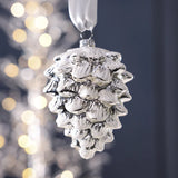 Matt Silver with Snow Glass Pine Cone Ornament - Set of 12