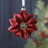 Red Poinsettia Glass Ornament - Set of 12