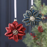 Red Poinsettia Glass Ornament - Set of 12