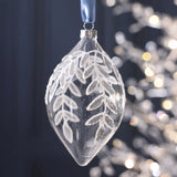 Glass Ornament with Beaded Leaf Design - White - Set of 12