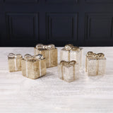 LED Glass Present - Gold with Silver Ribbon - Large