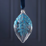 Glass Ornament with Beaded Leaf Design - Blue - Set of 6