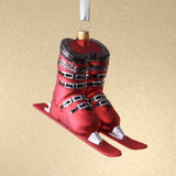 Matt Red Ski Boots on Skis Glass Ornament - Set of 6