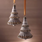 Antique Brown Glass Tree with Glittered Trim - Set of 6
