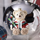 Bear with Skis Glass Ornament - Set of 6