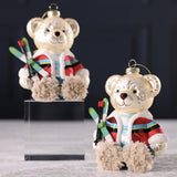 Bear with Skis Glass Ornament - Set of 6