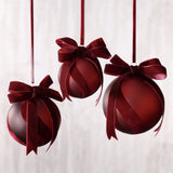 Burgundy Red Velvet Bow Glass Ornament - 3.25 in - Set of 6