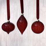 Glitter Stripe Glass Ornament Trio - 3 Assorted Designs - Ruby Red - Set of 6