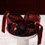 Glitter Stripe Glass Ornament Trio - 3 Assorted Designs - Ruby Red - Set of 6