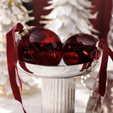 Glitter Stripe Glass Ornament Trio - 3 Assorted Designs - Ruby Red - Set of 6