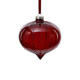 Glitter Stripe Glass Ornament Trio - 3 Assorted Designs - Ruby Red - Set of 6